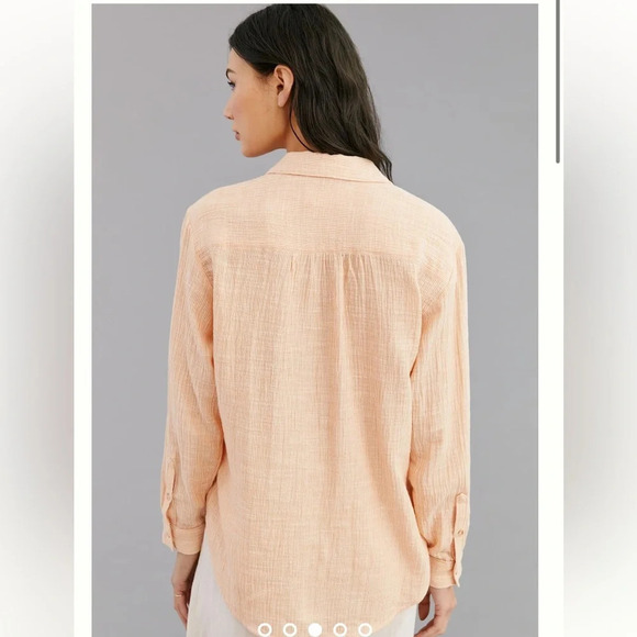 Anthropologie V-Neck Popover Cotton Long Sleeve Shirt in Orange Sz S - Picture 4 of 12